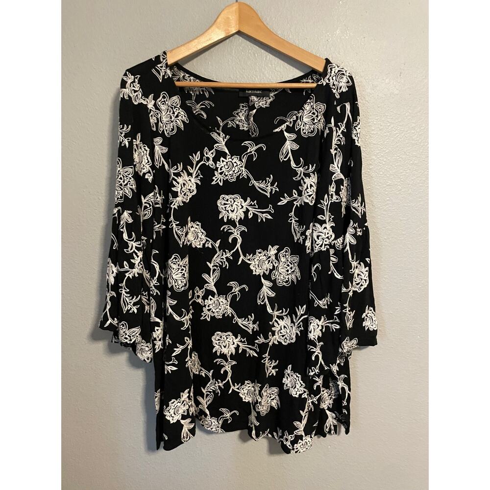 Karen Kane Womens Top 3X Black Silk Blend Floral Embroidered Stretch Whimsigoth